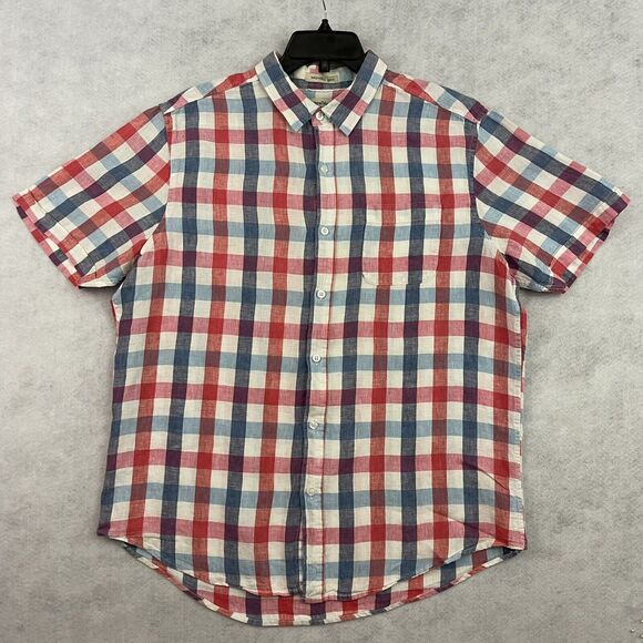 Natural Blue By Visitor Shirt Mens XL Red Blue Check Button Up 100% Linen - Picture 4 of 12